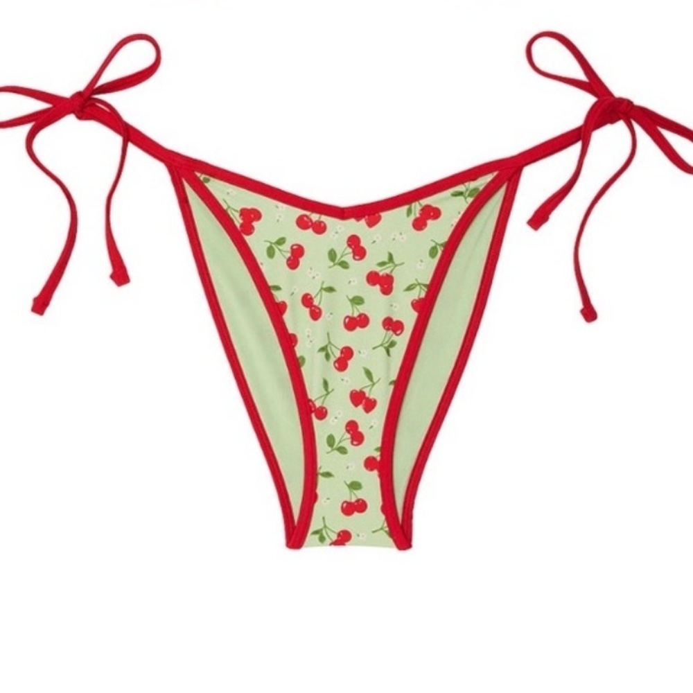 New! Frankie’s Bikinis x Pink Cherry Print Bikini Bottom green 1546